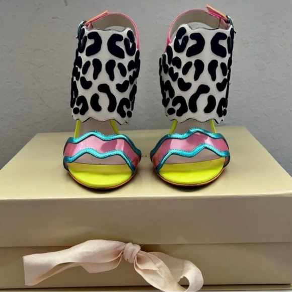 Colorful Fun Sophia Webster Leopard Print Sandals Heels - Picture 3 of 5